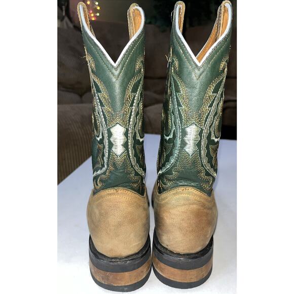 Derramadero Embroidered Western Boots Green/ Brown Leather Men 27.5 US 9.5 - Picture 4 of 10